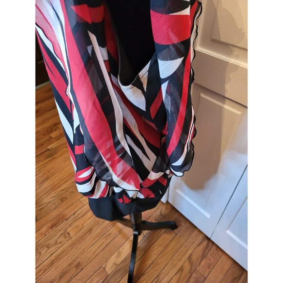 Red/Black Stripe Chiffon Blouson Blouse Cato 18/20 Boho Festive Brunch Church 00 - Picture 7 of 10
